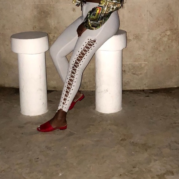 White Side Tie Pants - Picture 1 of 2